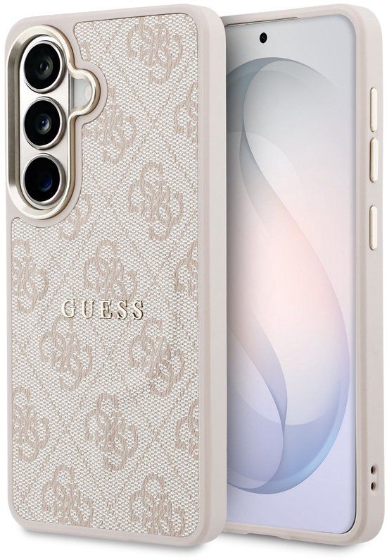 Guess 4G Classic Logo Back Cover for Samsung Galaxy S26 - PU Leather, MagSafe Compatible, Pink with Gold Edge