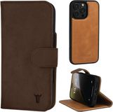 TORRO Housse en cuir nubuck compatible avec iPhone 16 Pro – Étui bumper avec portefeuille magnétique détachable et béquille (compatible avec les chargeurs MagSafe officiels) - Nubuck marron foncé