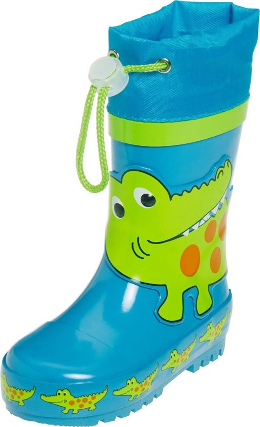 Playshoes Regenlaarzen met trekkoord Kinderen Krokodil - Blauw/Groen - Maat 20-21