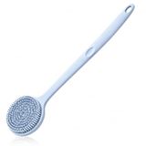 Blauwe siliconen lichaamsborstel met lange handgreep, dubbelzijdige doucheborstel voor mannen en vrouwen, rugborstel voor zachte peeling en ontspannende massage