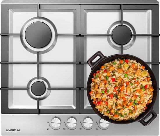 Inventum IKG6023GRVS Inbouw Gaskookplaat | Zwart & RVS | 4 Pitten