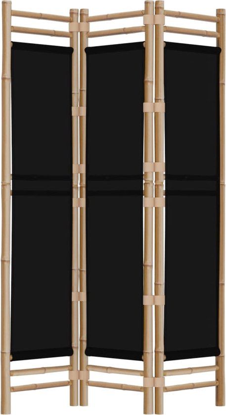 vidaXL Kamerscherm 3-panelen 120 cm bamboe en canvas zwart
