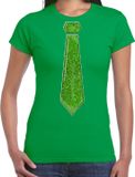 Bellatio Decorations Verkleed shirt dames - stropdas glitter groen - groen - carnaval - foute party S
