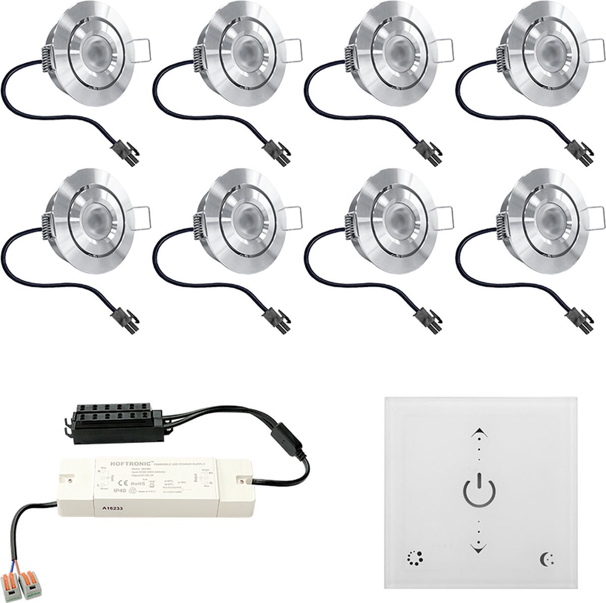 HOFTRONIC Granada LED inbouwspots 8x3W dim-/kantelbaar IP44