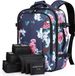 Unyqoos® Sac à dos de voyage 40 litres, format bagage cabine 32x28x45 cm – avec compartiment pour ordinateur portable (17 pouces), set de 6 pièces, porte-bouteille, unisexe, bleu avec imprimé floral