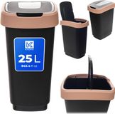 KADAX Poubelle 25 litres, bac à ordures avec couvercle à charnière, conteneur à déchets en plastique, poubelle avec couvercle, système de tri des déchets pour cuisine et bureau (noir-brun)