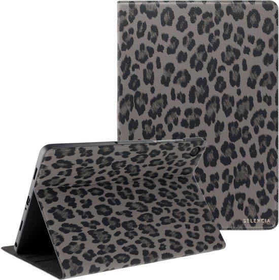 Selencia Sabi Bookcase met panterprint voor de Samsung Galaxy Tab A11 Plus - Midnight Black