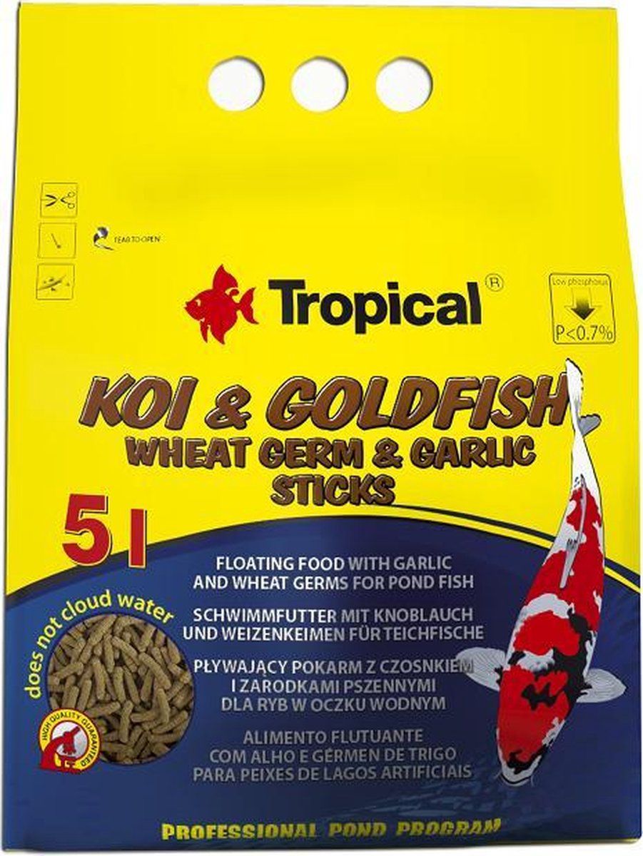 Tropical Koi & Goldfish Wheat Germ & Garlic Sticks | 5 Liter | Vijvervoer