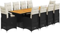 vidaXL 11-delige Bistroset met kussens, polyrattan, zwart