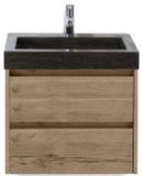 BES LED Dante Badmeubelset 60 cm - Natuur Eiken - Wastafel Hardsteen Wit Lucca