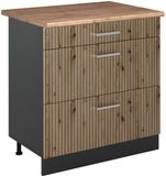 Vicco Keukenonderkast R-Line, Artisanaal eiken/Antraciet, 80 cm met 3 laden goudkleurig eiken werkblad