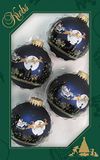 Dekohelden24 Lauschaer Kerstboomversiering, set van 4 ballen in blauw mat met kerstscène, 7 cm, met gouden kroon