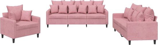vidaXL 3-delige Loungeset met kussens fluweel roze