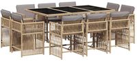 vidaXL 11-delige Tuinset met Kussens, Poly Rattan, Gemengd Beige
