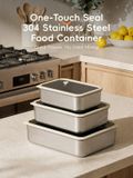 PURECOOK Set de 3 Boîtes de Conservation Alimentaire en Acier Inoxydable 304 avec Couvercles en Verre et Joint en Silicone