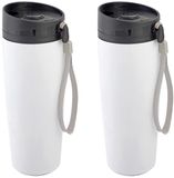 Inspirion Gmbh Thermosbeker - 2x - Koffie/thee reisbeker - Isoleerbeker - wit - 380 ml
