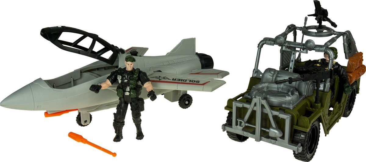 Jollity Works Combat Force - Legerset - Army - Straaljager - Jeep - Terrein wagen - Speelset - Militair