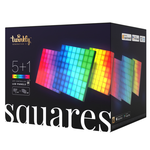 Twinkly Squares Slim LED Panel Starter Kit - Smart Wall Panel - App Controlled - RGB - Black - 6 Pack