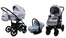 BabyLux Optimal 3 in 1 Système de voyage pour bébé Siège auto Housse de pluie amovible Sac de couchage Roues porteuses Nouveau-né à bébé Silver Flex Châssis noir
