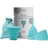 Edicare Menstruatiebeker, 2 cups, 1 sterilisator en 1 draagtas, medische siliconen, zacht, 100% veilig (L)