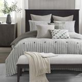 MADISON PARK SIGNATURE King Dekbedset, afneembaar 100% katoenen dekbedovertrek, kingsize met inzetstuk, boerderij beddengoed, getextureerde streep geknipt jacquard accent, kingsize, grijs, 9-delig