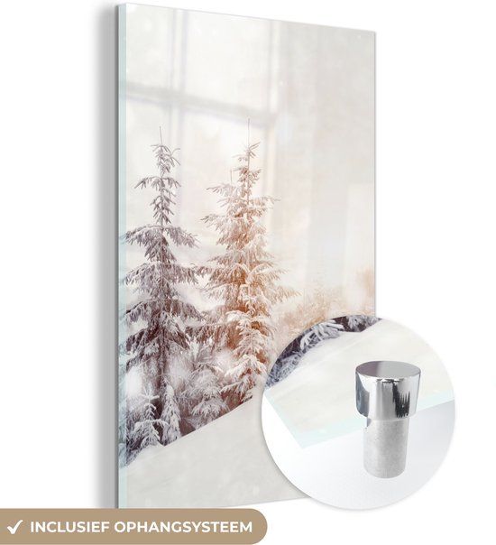 MuchoWow® Glass Painting 40x60 cm - Acrylic Glass Painting - Tree - Snow - Winter - Photo on Glass - Paintings