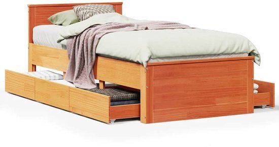 vidaXL Houten Bedframe met Hoofdbord 75x190 cm Wasbruin