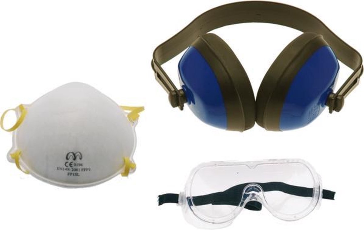 BGS technic 3625 Werkbeschermingsset 3-delig capsule-gehoorbescherming fijnstofmasker FFB1 volledig zicht-veiligheidsbril