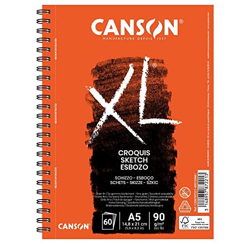 Canson XL® Croquis schetsblok, spiraalgebonden aan de lange zijde, DIN A5, 60 vellen, 90 g/m²