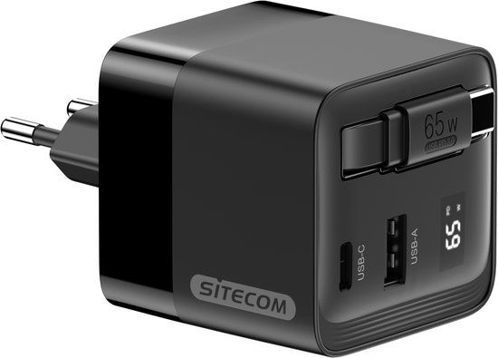Sitecom 65W GaN Wall Charger - USB-C - 3 Outputs - Black