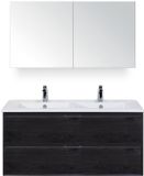 BES LED Porto Badmeubelset 120 cm - 2 Laden Black Oak - Keramische Wastafel Wit Slim met Spiegelkast