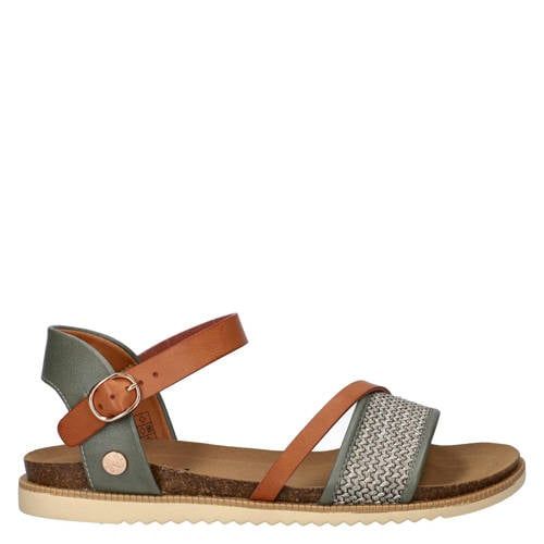 Nelson Imitatieleren Sandalen Cognac/Groen