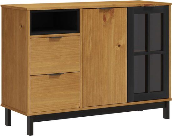 vidaXL Dressoir met glazen deuren FLAM 110x40x80 cm massief grenenhout