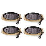 ECHTWERK Serveerpan van gietijzer met grillstrips en serveerplank, afneembare handgreep, al ingebrand, geschikt voor oven, grill, BBQ en inductie, 27 x Ø 17,5 cm, 4-delig