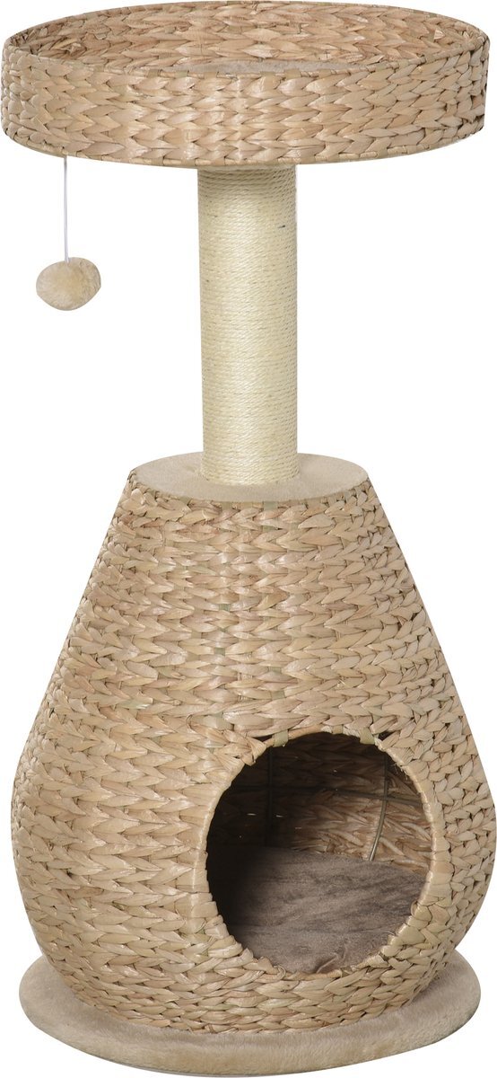 Pawhut Kattenboom krabpaal met kattengrot sisal hoogte 82,5 cm zacht pluche geel D30-370