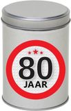 Merkloos Cadeau Snoepblik - 80 jaar verjaardag - Zilver - Metaal - 9 x 13 cm