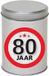Merkloos Cadeau Snoepblik - 80 jaar verjaardag - Zilver - Metaal - 9 x 13 cm