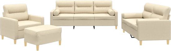 vidaXL 4-delige Loungeset met kussens, stof, crèmekleurig