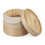 Relaxdays bamboe stoommandje, mandje om te stomen 2 etages, voor Dim Sum, rijst, stomer Ø 20,5 cm, natuur
