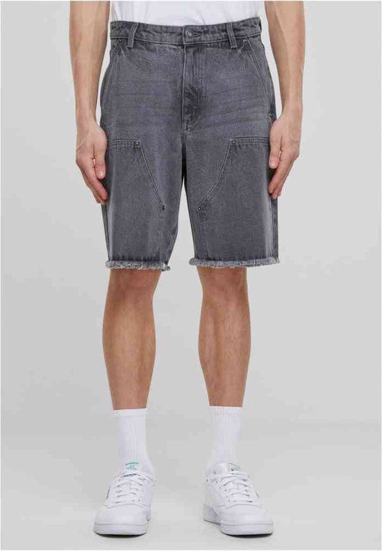 Urban Classics Open Edge Two Knee Denim Shorts - Grey - Men's W32