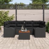 vidaXL Tuinbank Set 7-delig Zwart Poly Rattan