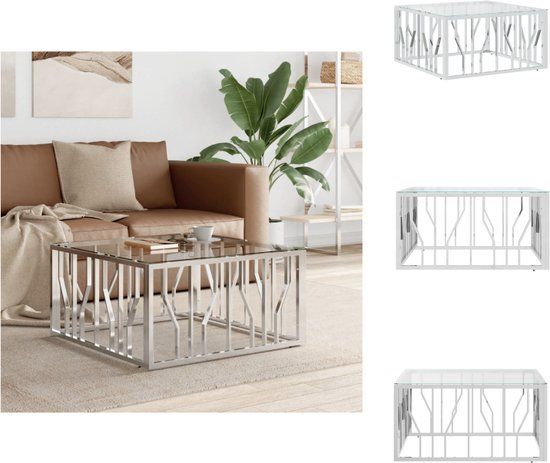 vidaXL Salontafel 80x80x40 cm roestvrij staal en glas