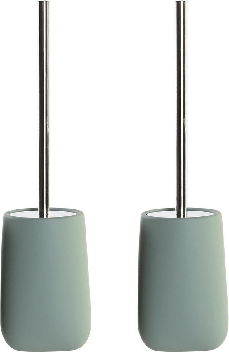 WC/Toiletborstel houder - 2x stuks - kunststeen - mosgroen - 41 x 11 cm