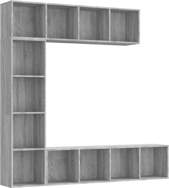 vidaXL 3-delige Boekenkast / TV-meubelset 180x30x180 cm Grijs Sonoma