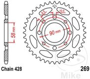JT-prockets Jt Sprockets 428 Jtr269.43 Steel Achtertandwiel Zilver 43t