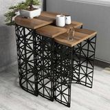 Moderne nesttafelset (3 stuks), walnoot en zwart, 100% melamine gecoat, metalen frame, 18 mm dik, stijlvol en functioneel voor thuis en op kantoor