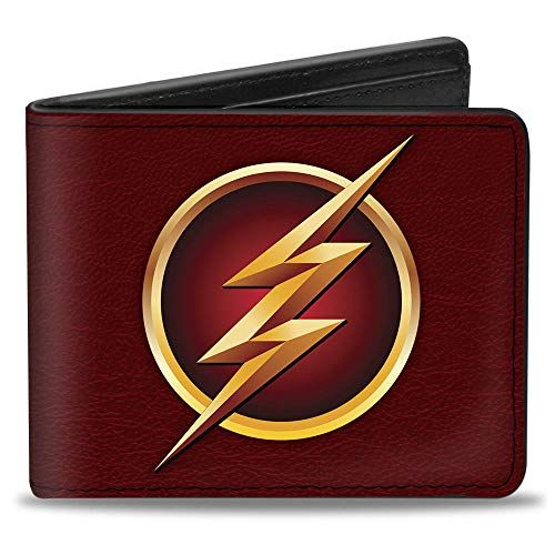 Buckle-Down Bi-Fold Wallet - The Flash Logo5 Burgundy/Gold - Men's