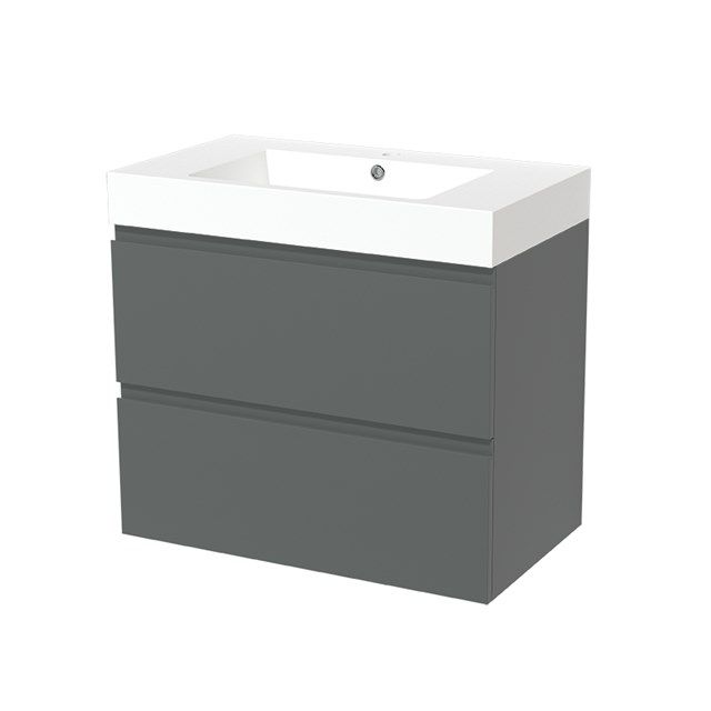 Maxaro Badkamermeubel 80cm Modulo Middengrijs 2 Lades Greeploos Wastafel Mineraalmarmer