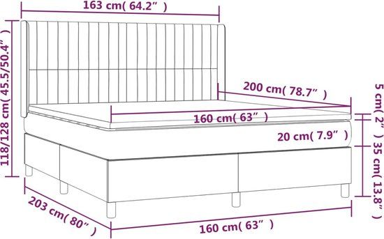 vidaXL Boxspring Bed - 160x200 cm - Donkergrijs - Stof - Tweepersoons