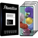 Phonillico® Gehard glas voor Samsung Galaxy A51 [Pack 3] Volledig transparante film Zwarte rand glazen schermbeschermer